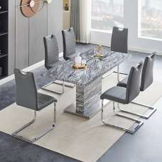 Parini Small Extending Melange Dining Table 6 Petra Grey Chairs - UK
