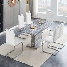 Parini Small Extending Melange Dining Table 6 Petra White Chairs - UK