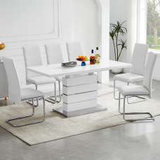 Parini Small Extending White Dining Table 6 Daryl White Chairs - UK