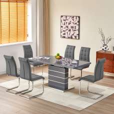 Parini Extending Grey High Gloss Dining Table 6 Paris Grey Chairs - UK