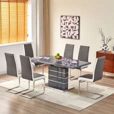 Parini Extending Grey High Gloss Dining Table 6 Symphony Grey Chairs - UK