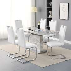 Parini Large Extending Magnesia Dining Table 6 Petra White Chairs - UK