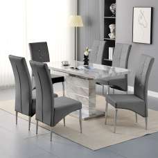 Parini Large Extending Magnesia Dining Table 6 Vesta Grey Chairs - UK