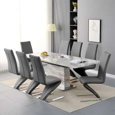 Parini Large Extending Magnesia Dining Table 8 Demi Z Grey Chairs - UK