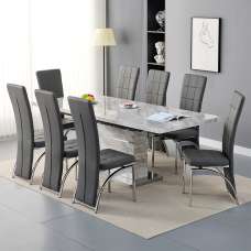 Parini Large Extending Magnesia Dining Table 8 Ravenna Grey Chairs - UK