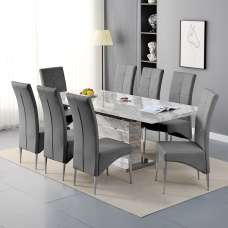 Parini Large Extending Magnesia Dining Table 8 Vesta Grey Chairs - UK