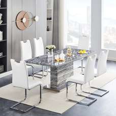 Parini Large Extending Melange Dining Table 6 Petra White Chairs - UK