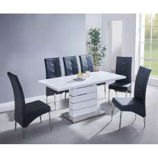 Parini Small Extending White Dining Table 6 Vesta Black Chairs - UK