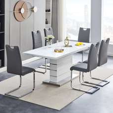 Parini Small Extending White Dining Table 4 Petra Grey Chairs - UK