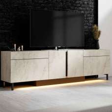 Paris Wooden LED TV Stand with 4 Doors in Travertine Marble Effect - UK