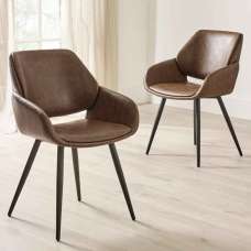 Parkerfield Brown Faux Leather Dining Chairs in Pair - UK