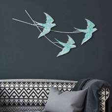 Parklane Metal Flying Bird Wall Art in Teal and White - UK