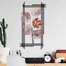 Parklane Metal Linear Leaf Wall Art in Copper and Black - UK