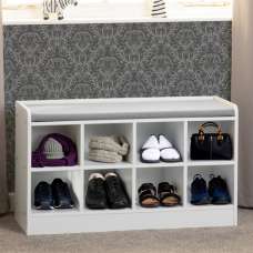 Parnu Shoe Storage Bench In White With Steel Fabric Seat - UK