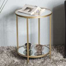 Parowan Small Mirrored Round End Table With Gold Steel Frame - UK