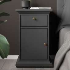 Paroya Wooden Bedside Cabinet With 1 Door 1 Drawer In Matt Grey - UK