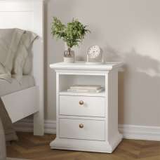 Paroya Wooden Bedside Cabinet with 2 Drawers In White - UK