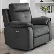 Pasco Fabric Electric Recliner 1 Seater Sofa In Anthracite - UK