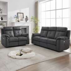 Pasco Fabric Electric Recliner 3+2 Seater Sofa Set In Anthracite - UK