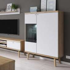 Pasco Wooden Display Cabinet With 2 Doors In Matt White And Oak - UK