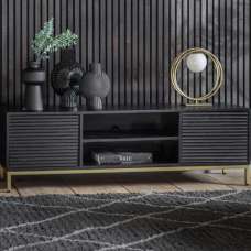 Pauls Wooden TV Stand With 2 Doors 2 Shelves In Black - UK