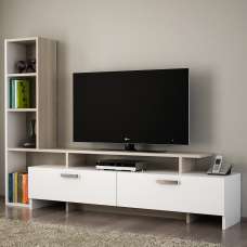 Pavona Wooden TV Stand with Bookcase in White Cordoba - UK