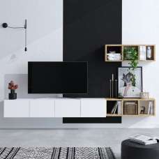 Pavona Wooden TV Stand with Wall Shelf in White Oak - UK