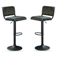 Pawling Fabric Gas Lift Bar Stools In Pair - Olive Green - UK