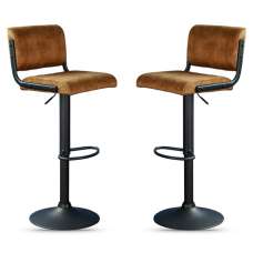 Pawling Fabric Gas Lift Bar Stools In Pair - Rust - UK