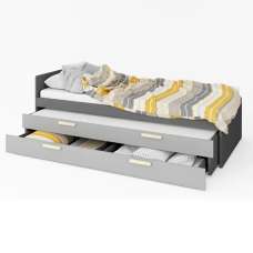 Pearl Kids Wooden Single Bed Trundle And Storage In Graphite - UK