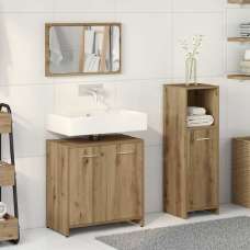 Pecos Wooden 3 Piece Bathroom Furniture With Mirror In Light Oak - UK