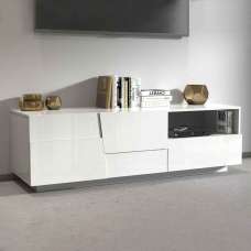 Pendleton High Gloss TV Stand With 2 Doors And 1 Drawer In White - UK