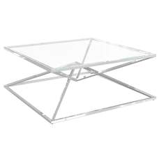 Penrith Clear Glass Coffee Table With Stainless Steel Frame - UK