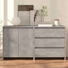 Pepa Wooden Sideboard With 2 Doors 3 Drawers In Concrete Effect - UK
