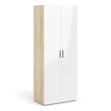 Perkin High Gloss Wardrobe With 2 Doors In Oak And White - UK