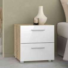 Perkin Wooden Bedside Cabinet With 2 Drawers In Oak White Gloss - UK