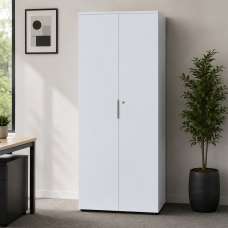 Pescara High Gloss Tall Office Filing Cabinet with 2 Doors in White - UK