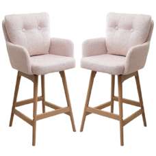 Petaluma Blush Pink Fabric Bar Chairs With Oak Legs In Pair - UK