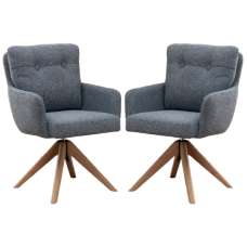 Petaluma Storm Teal Fabric Dining Chairs With Oak Legs In Pair - UK