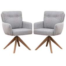 Petaluma Silver Grey Fabric Dining Chairs With Oak Legs In Pair - UK