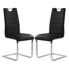 Petra Black Faux Leather Dining Chairs In Pair - UK