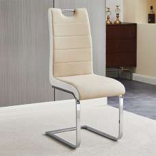Petra Faux Leather Dining Chair In Taupe And White - UK