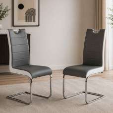 Petra Grey And White Faux Leather Dining Chairs In Pair - UK