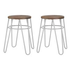 Pherkad Wooden Hairpin Stools With Grey Metal Legs In Pair - UK