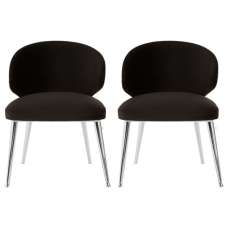 Markeb Black Velvet Dining Chair With Silver Frame In A Pair - UK