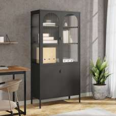 Piper Glass And Steel Display Cabinet With 4 Doors In Black - UK