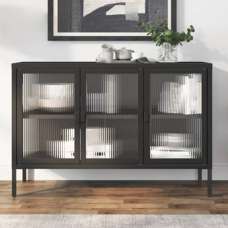 Piper Glass And Steel Sideboard With 3 Doors In Black - UK