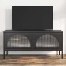 Piper Glass And Steel TV Stand With 2 Doors In Black - UK