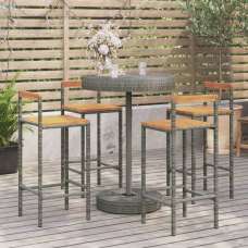 Piper Solid Wood 5 Piece Garden Bar Set In Grey Poly Rattan - UK