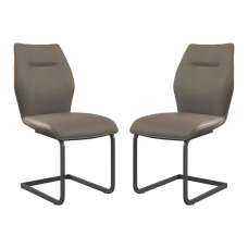Pisar Taupe Faux Leather Dining Chairs with Metal Legs in Pair - UK